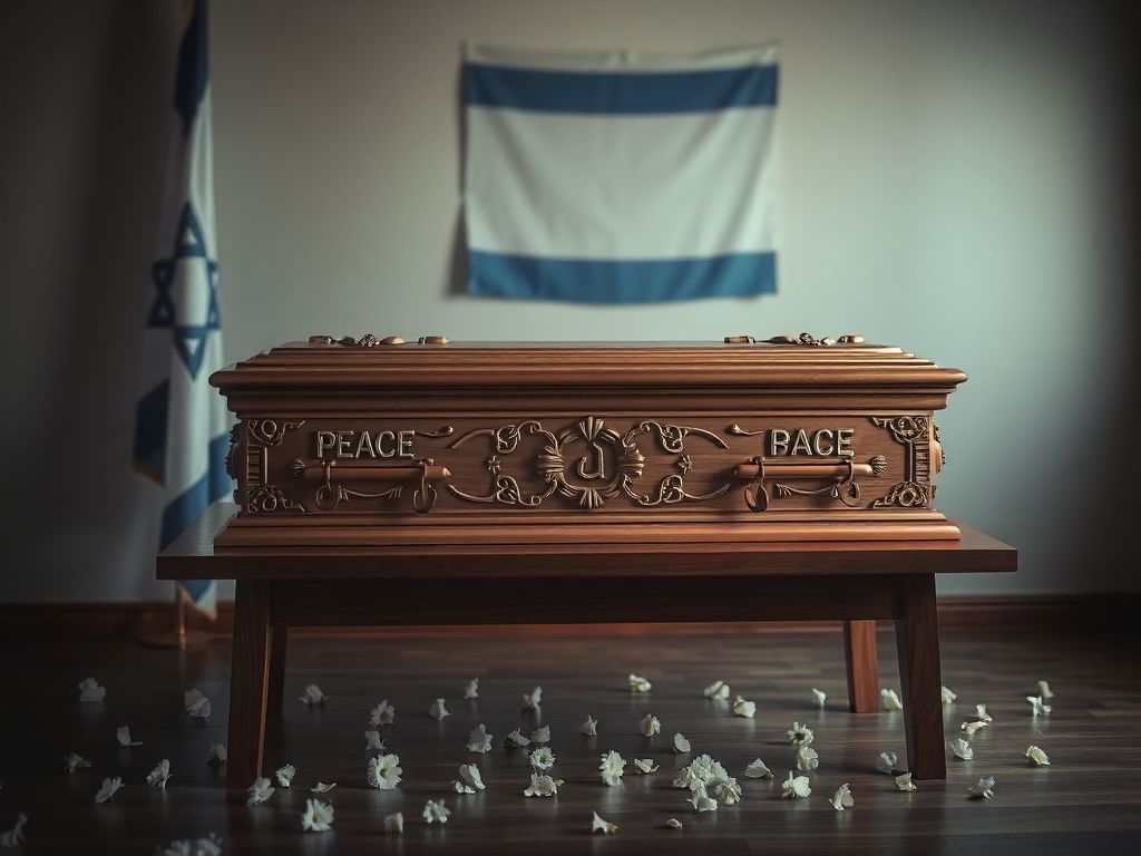 Flick International Closed ornate coffin surrounded by white flowers in a solemn setting