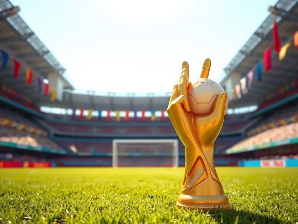 Flick International Vibrant soccer field with a golden trophy symbolizing peace and unity