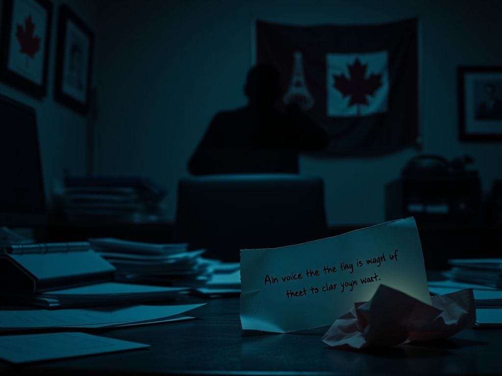 Flick International Dimly lit office scene with a cluttered desk, voicemail device, and AI chatbot logo