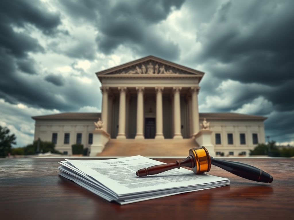 Flick International Dramatic scene of the U.S. Supreme Court building under a cloudy sky