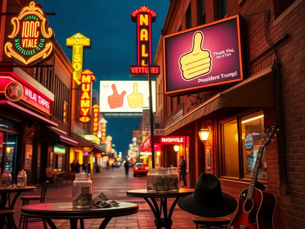 Flick International Vibrant Nashville street scene with neon signs and overflowing tip jars