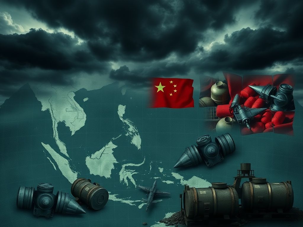 Flick International Fragmented map of the Indo-Pacific region highlighting Taiwan amidst military symbols