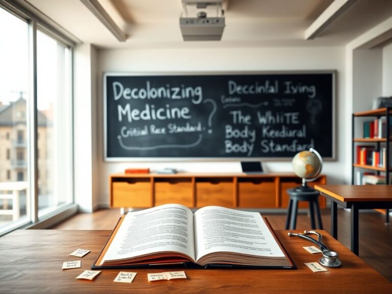 Flick International Conceptual representation of a medical education environment showcasing a modern classroom with focus on decolonizing medicine