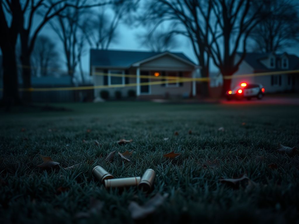 Flick International Somber suburban scene in Weinland Park, Columbus, Ohio, with police tape and shell casings