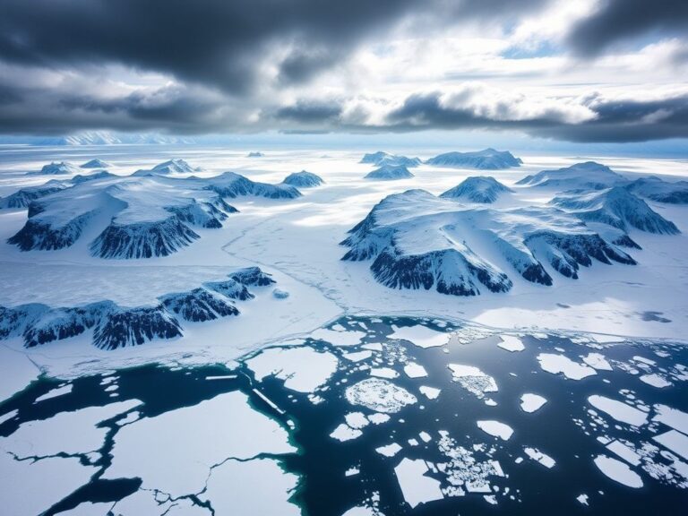 Flick International A dramatic aerial view of Greenland's icy landscape with glaciers and mountains