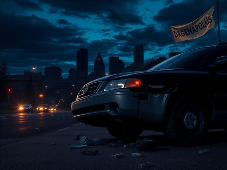 Flick International A damaged vehicle at dusk in Minneapolis amid immigration enforcement tensions