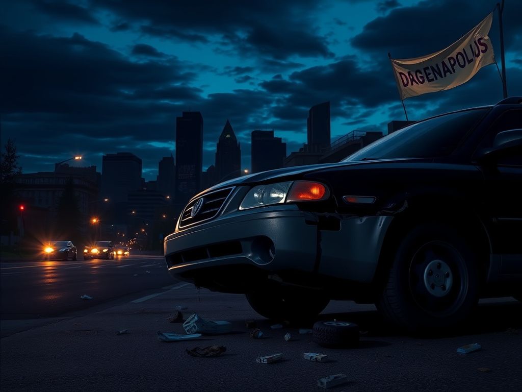 Flick International A damaged vehicle at dusk in Minneapolis amid immigration enforcement tensions