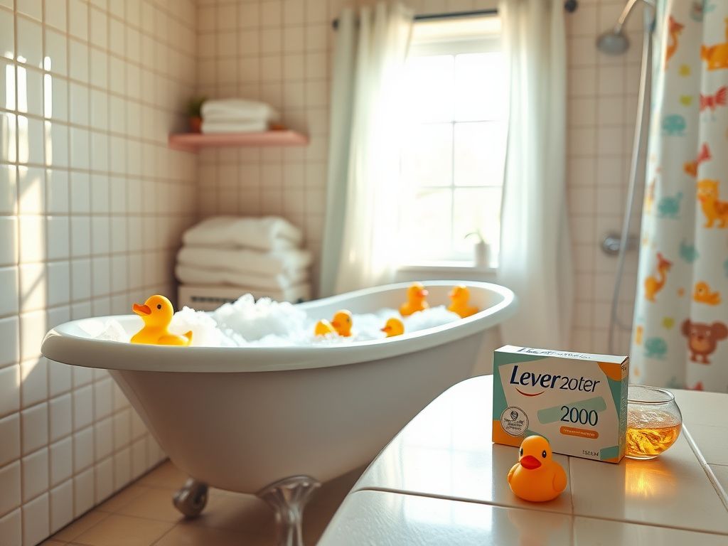 Flick International A whimsical bathroom scene with a vintage clawfoot bathtub and playful rubber ducks