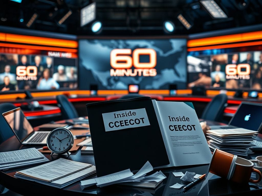 Flick International Dramatic newsroom scene during '60 Minutes' broadcast