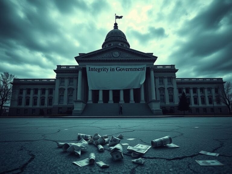 Flick International A stark government building under a cloudy sky, symbolizing benefit fraud issues