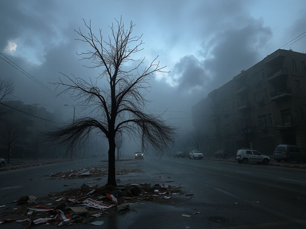 Flick International A somber street scene in Tehran with remnants of protests.