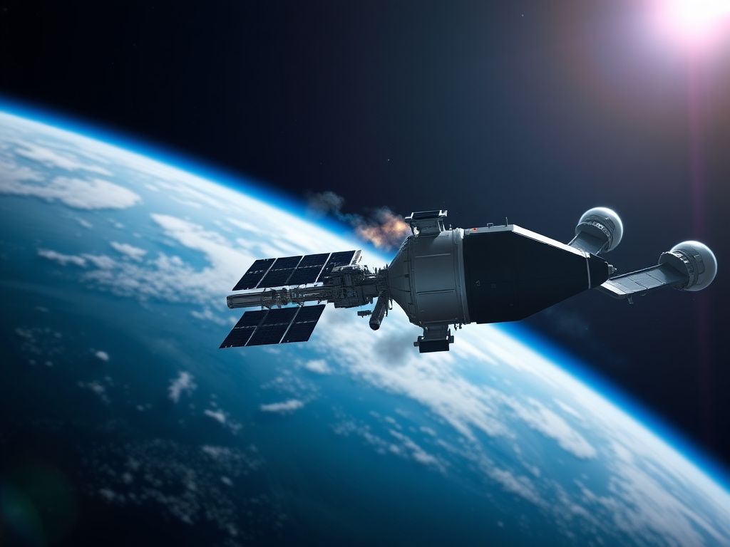 Flick International A detailed model of the International Space Station against the backdrop of Earth in outer space.