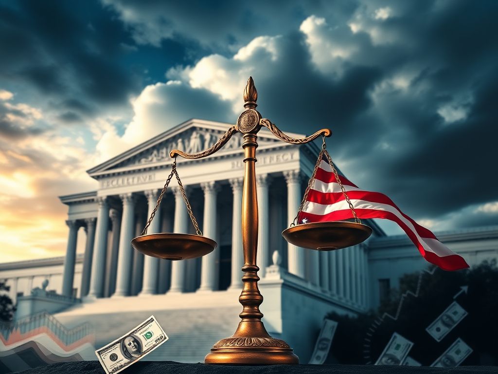 Flick International The U.S. Supreme Court building with a dramatic sky and scales of justice symbolizing legal struggle