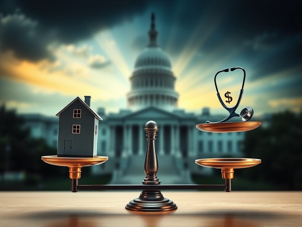 Flick International Conceptual balance scale tipped towards affordability representing GOP's plans