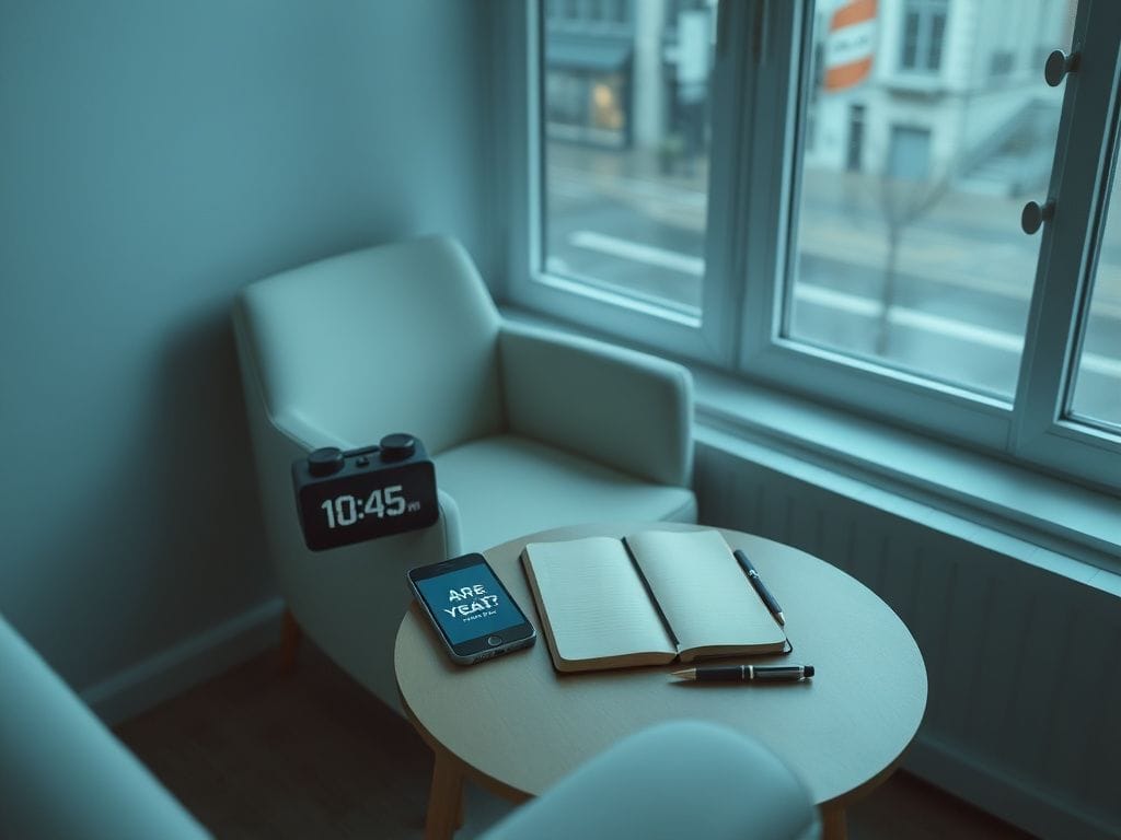 Flick International Cozy minimalist apartment depicting solitude with smartphone showing 'Are You Dead?' app