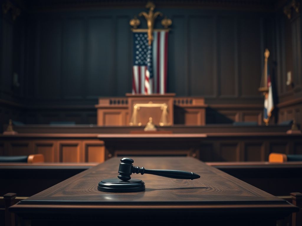 Flick International Dramatic courtroom interior highlighting the gravity of judicial discussions