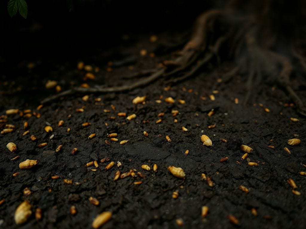 Flick International Close-up of damp soil mixed with bird and bat droppings, showing potential hazards