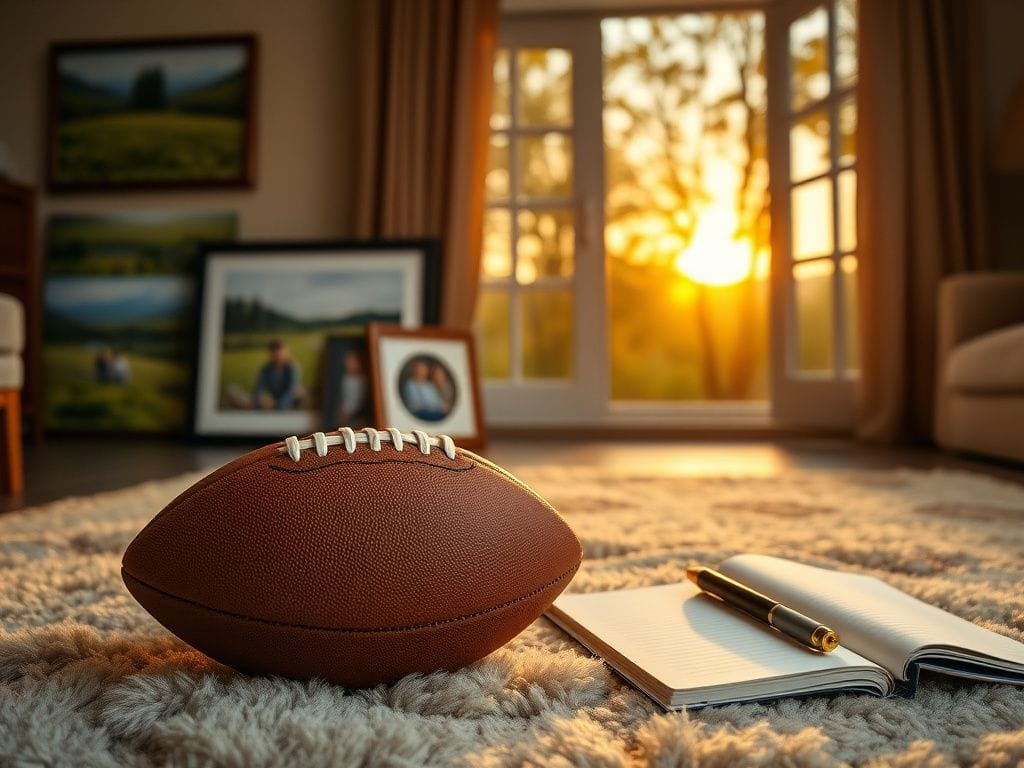 Flick International A serene scene in a cozy home with a football, symbolizing connection and gratitude, accompanied by autumn views.