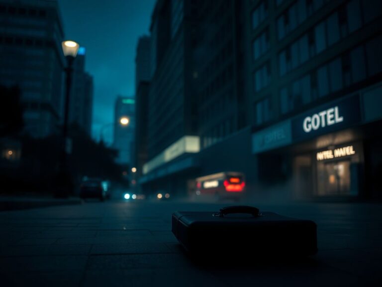 Flick International Darkened street scene with a discarded briefcase, evoking mystery