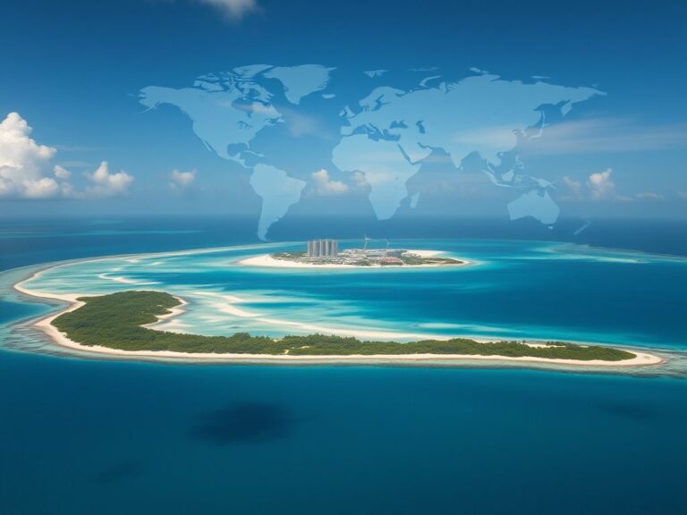 Flick International Aerial view of Chagos Islands with military base in background