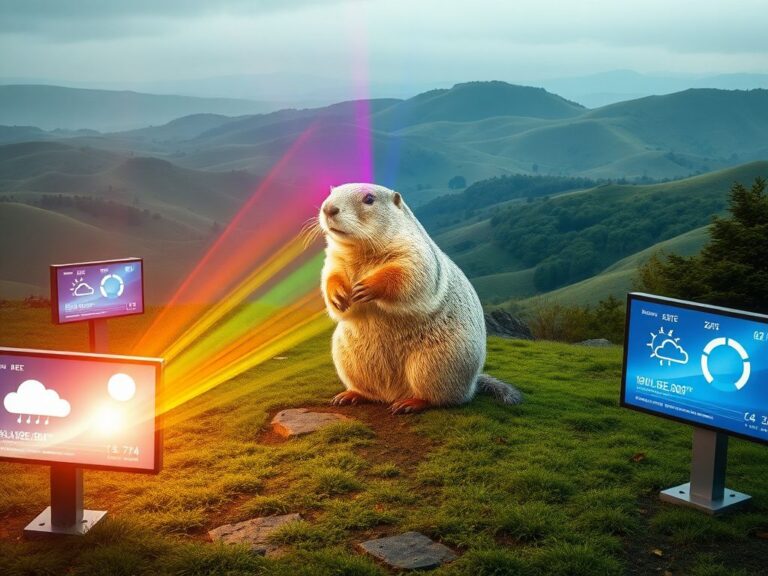 Flick International Vibrant holographic groundhog projected in serene nature setting