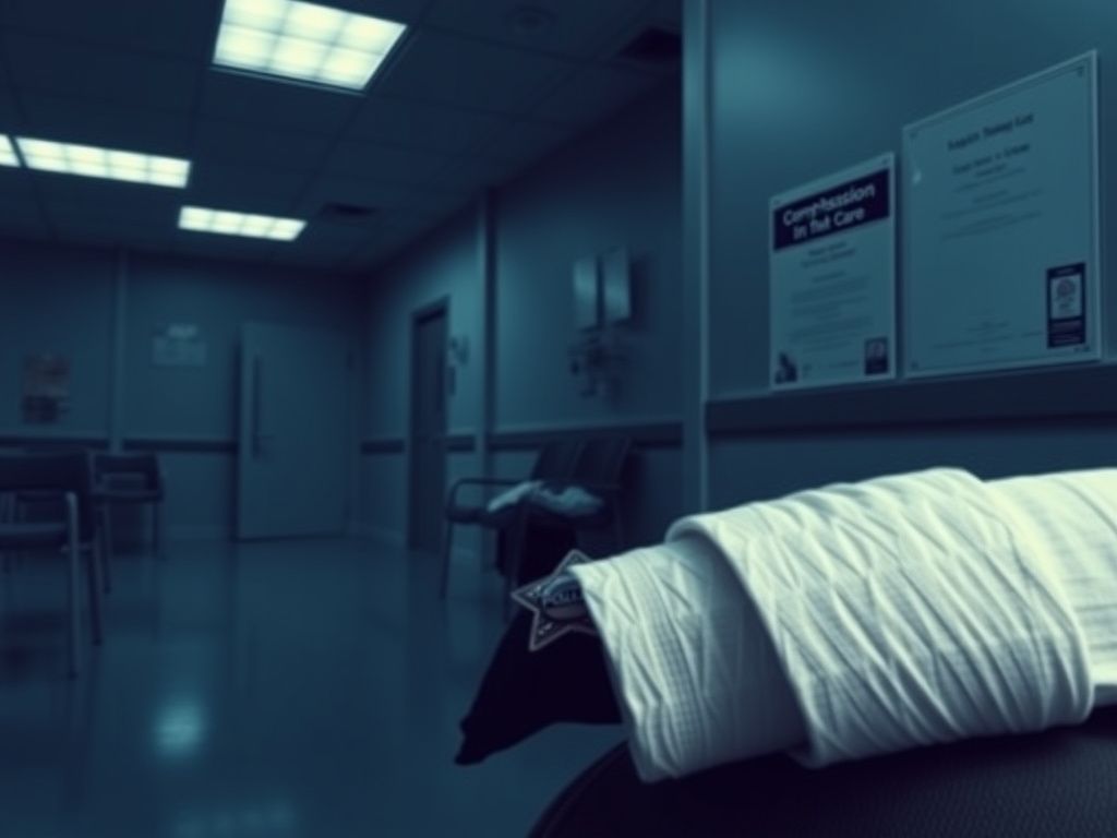 Flick International Dimly lit hospital waiting room illustrating conflict between law enforcement and medical staff