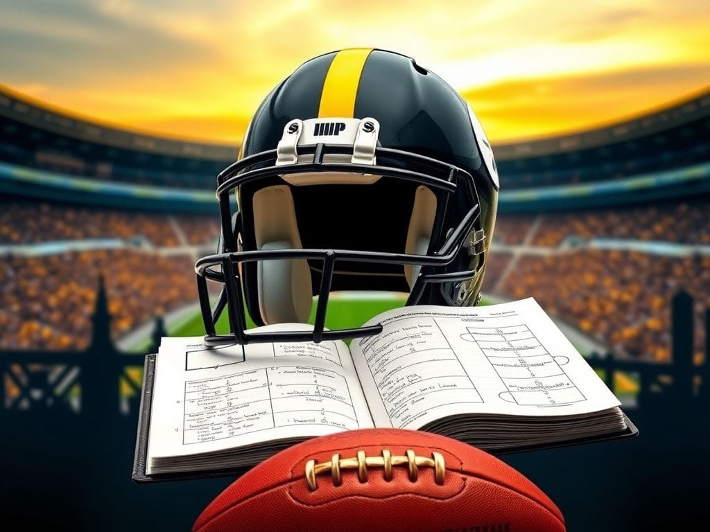 Flick International Pittsburgh Steelers football culture collage featuring a black and gold helmet and playbook