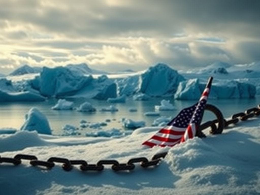 Flick International Dramatic landscape of Greenland featuring icebergs and glaciers under a cloudy sky.