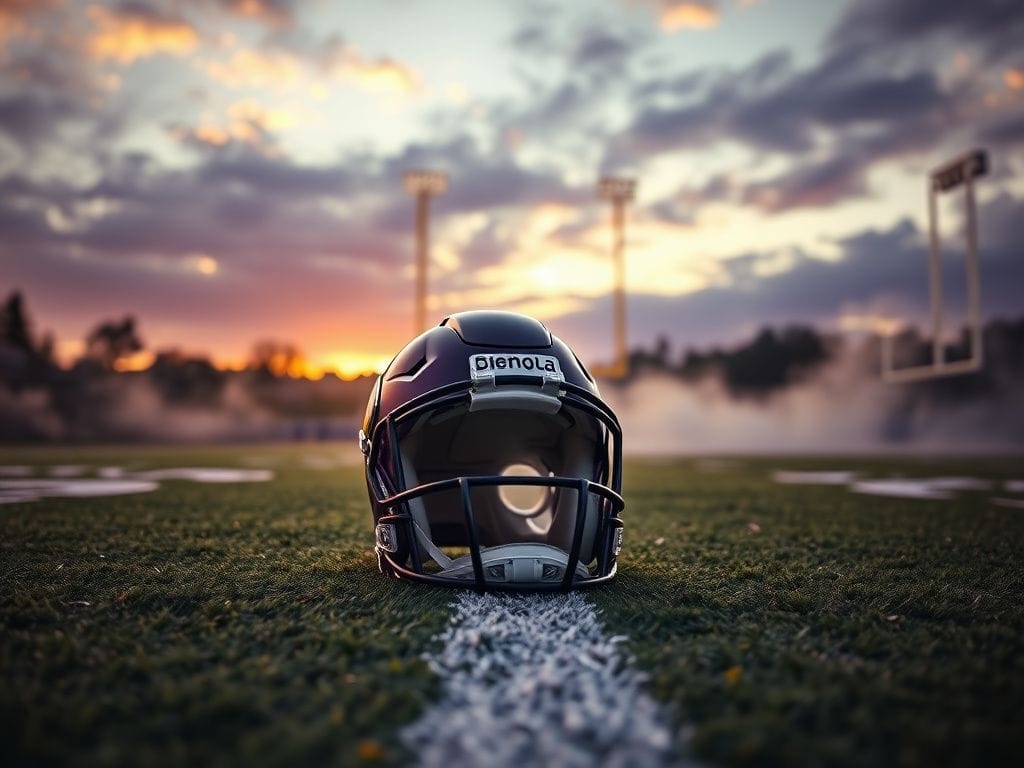 Flick International Minnesota Vikings football field with dramatic sky and empty helmet symbolizing team strength