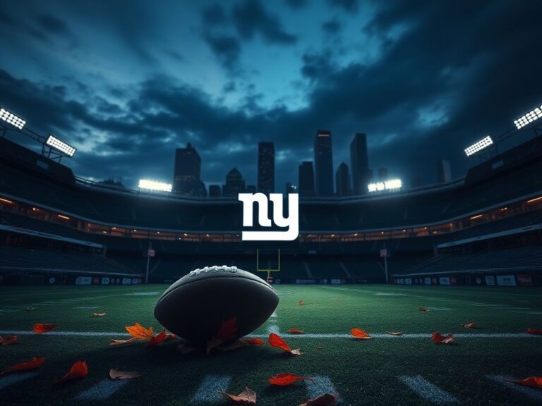 Flick International Dramatic twilight scene at Giants Stadium with a shadowy football symbolizing change