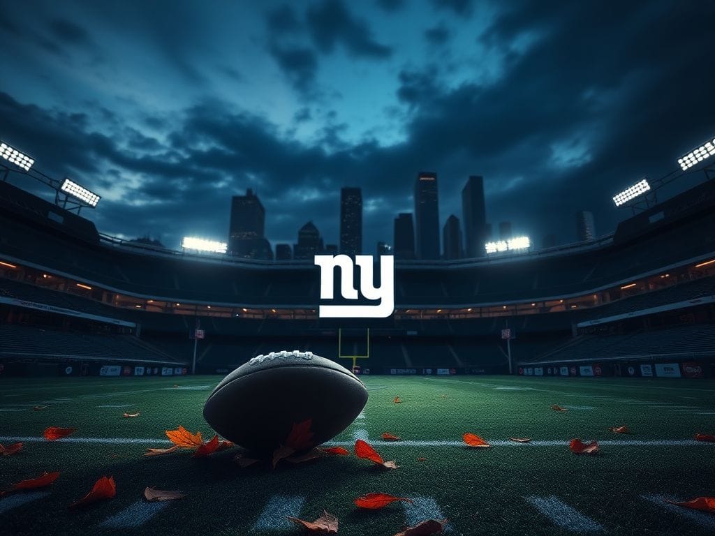 Flick International Dramatic twilight scene at Giants Stadium with a shadowy football symbolizing change