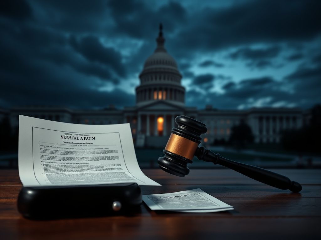 Flick International Dramatic depiction of the U.S. Capitol building at dusk with a gavel symbolizing judicial proceedings