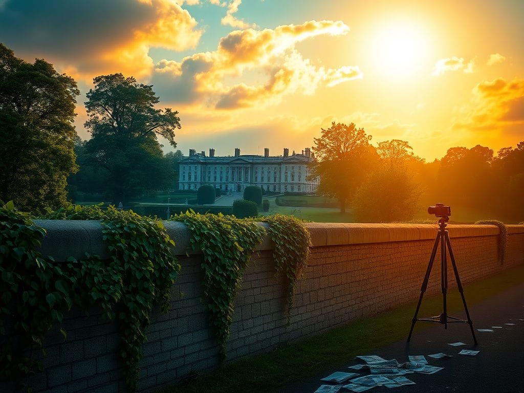 Flick International Serene royal landscape at dawn with Kensington Palace and lush gardens