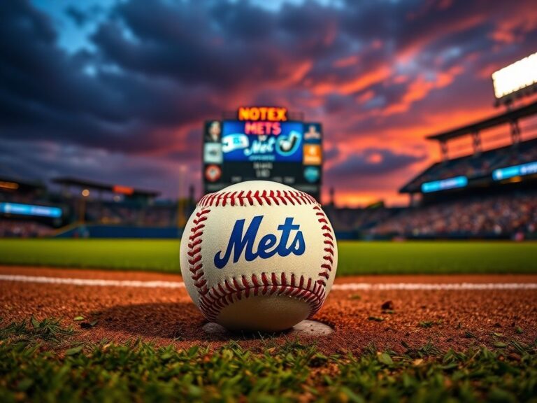 Flick International Baseball on home plate at twilight with Mets logo