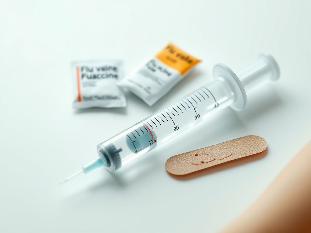 Flick International Close-up of a flu vaccine syringe against a clean, white background, symbolizing safety