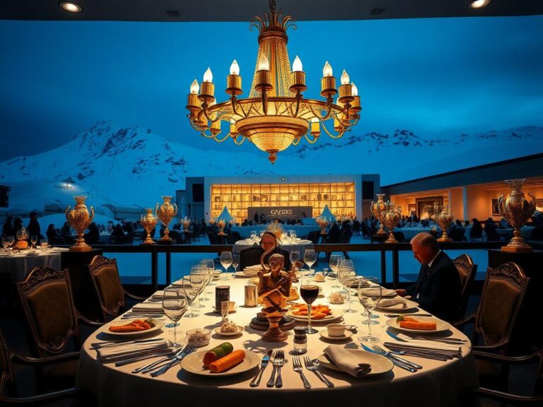 Flick International Opulent dining setting at the World Economic Forum, symbolizing wealth and power