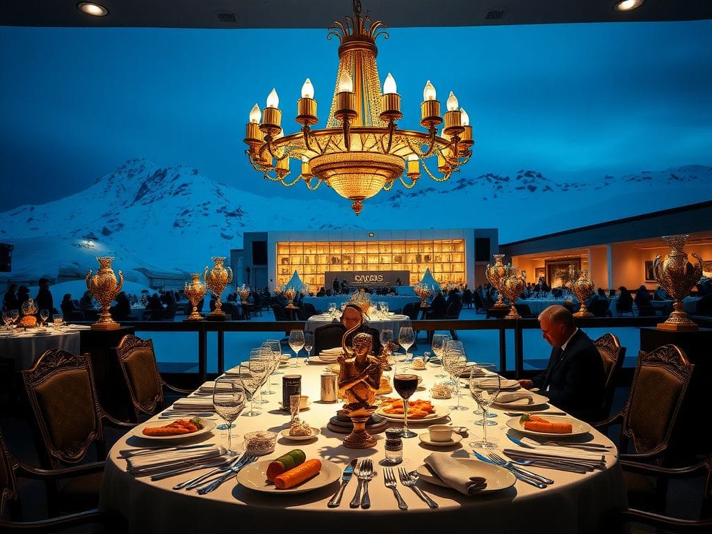 Flick International Opulent dining setting at the World Economic Forum, symbolizing wealth and power
