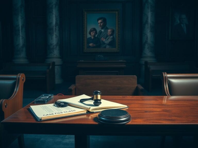 Flick International A somber courtroom scene with a wooden bench and gavel depicting a legal proceeding