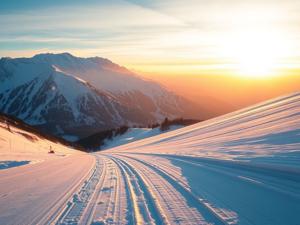 Flick International A breathtaking mountain landscape with snow-covered peaks at dawn