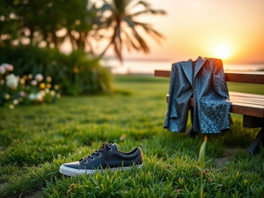 Flick International A serene garden with black sneakers symbolizing comfort amidst public scrutiny