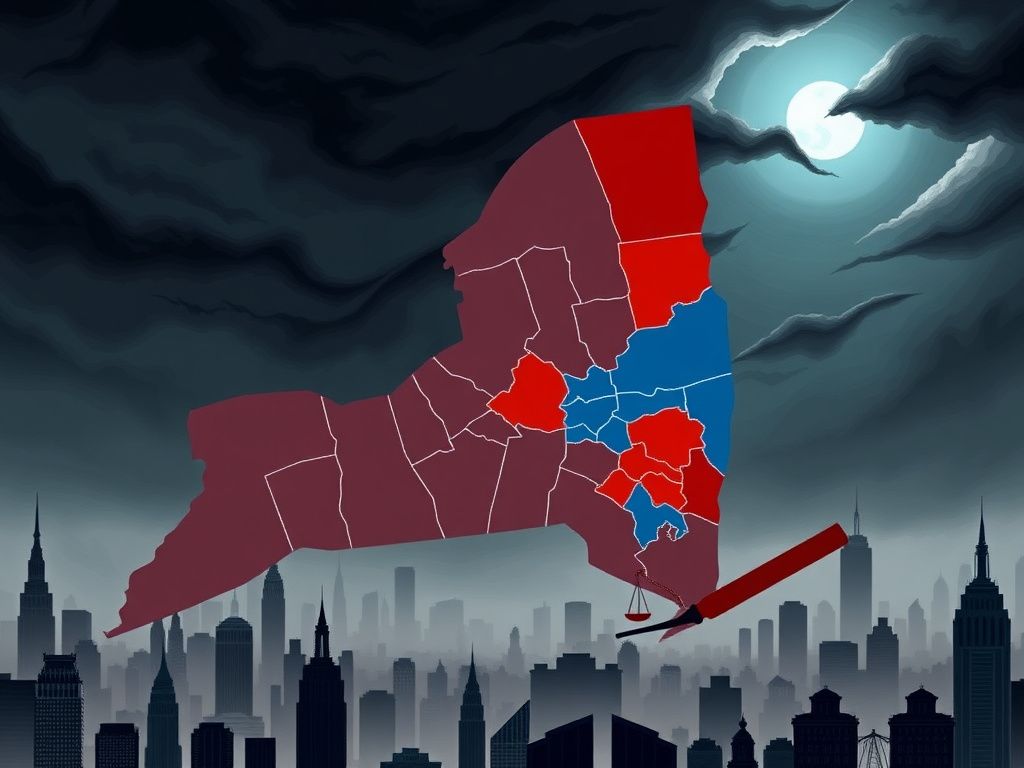 Flick International Dramatic congressional map of New York State illustrating partisan districting divide