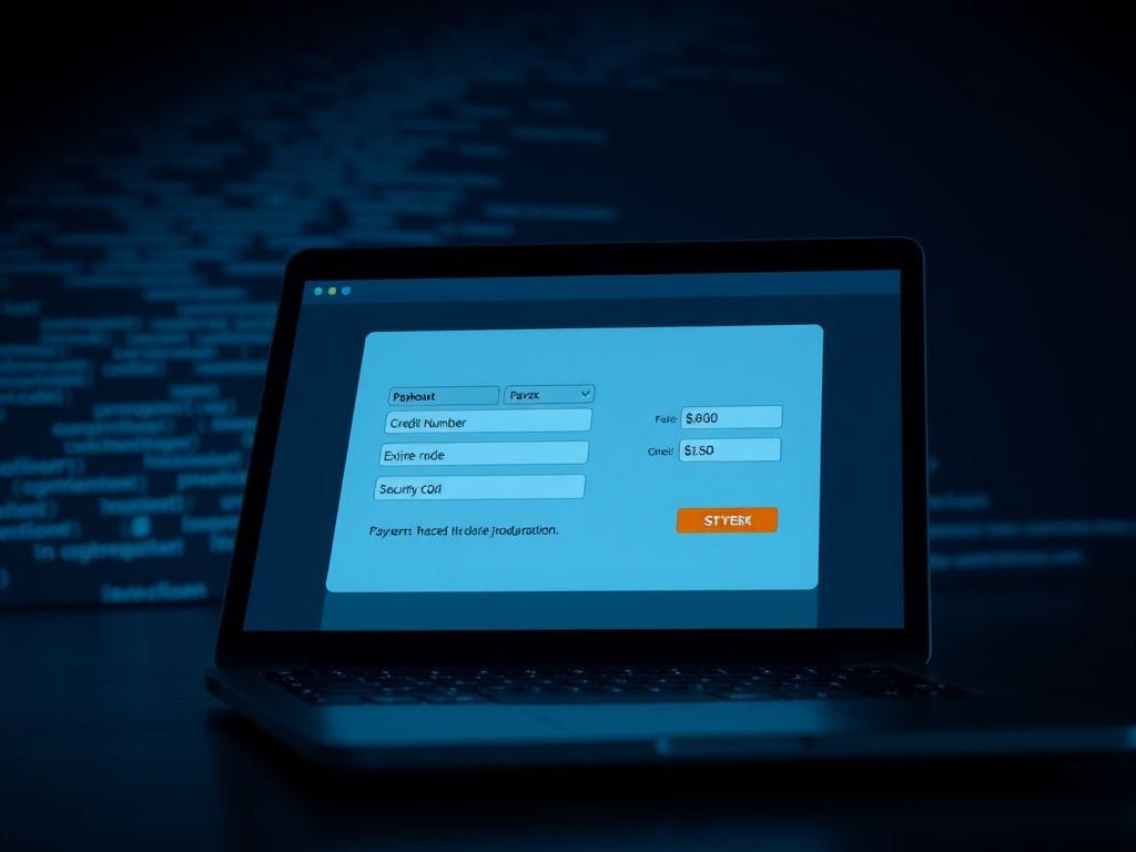 Flick International Close-up view of a digital checkout page on a sleek laptop showcasing filled-out payment form fields.