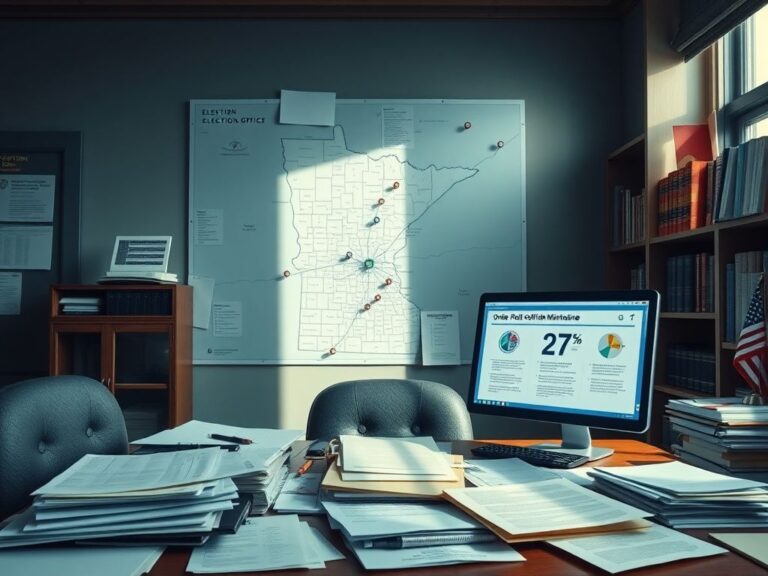 Flick International Detailed scene of the Minnesota election office with a map and official documents