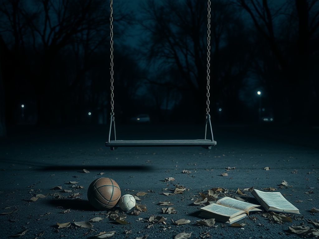 Flick International Empty swing in a dimly lit park symbolizing lost childhood