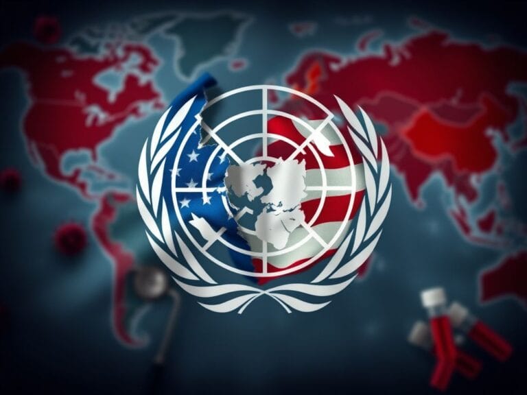 Flick International United States flag torn over WHO logo symbolizing exit from World Health Organization