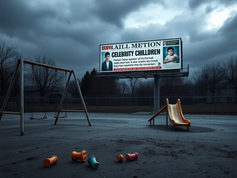 Flick International A deserted playground under an overcast sky symbolizing childhood innocence lost