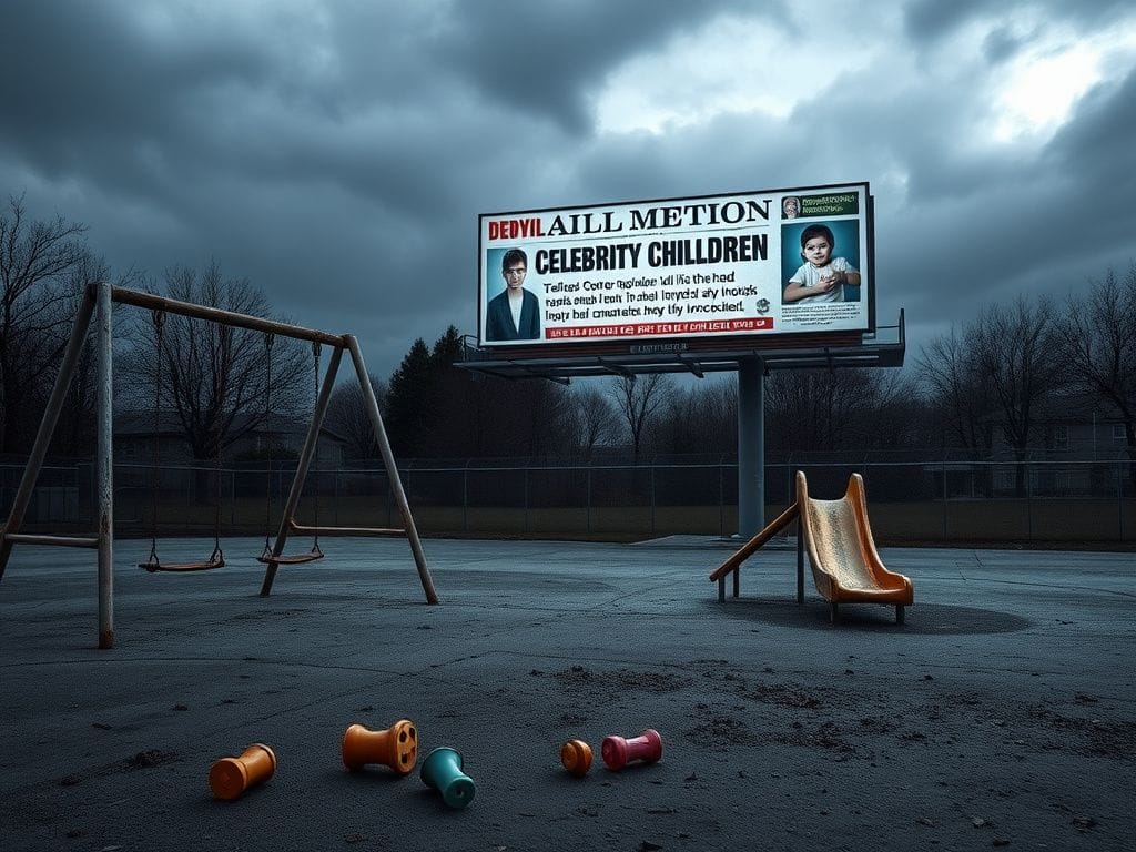 Flick International A deserted playground under an overcast sky symbolizing childhood innocence lost