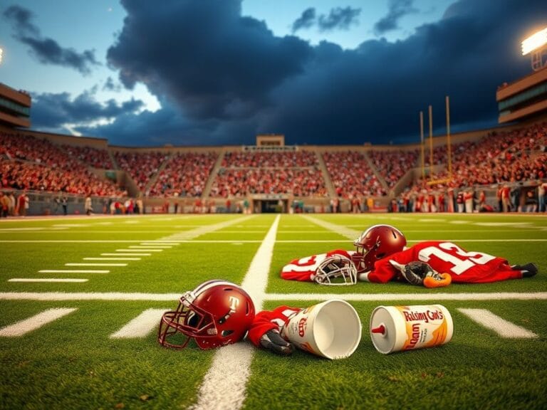 Flick International Dramatic scene of an empty football stadium at dusk after a championship game