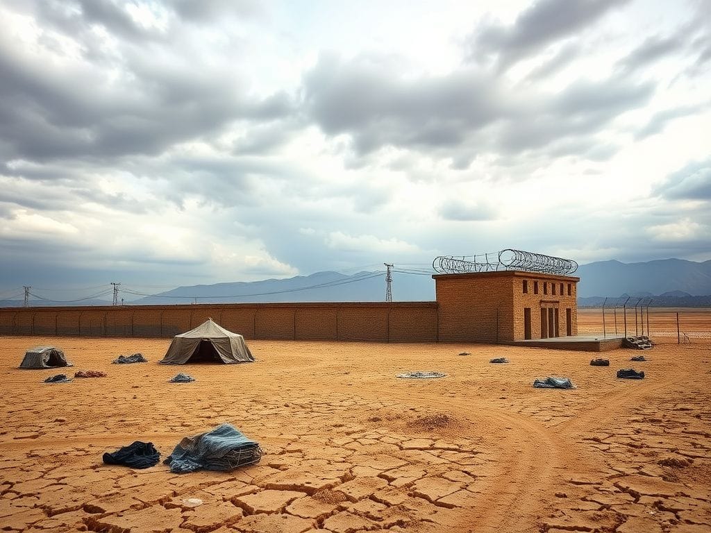 Flick International Abandoned prison in northeastern Syria with barbed wire surrounded by cracked earth