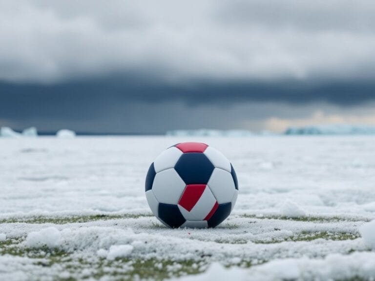 Flick International A soccer ball with flags of France and the USA on an icy field